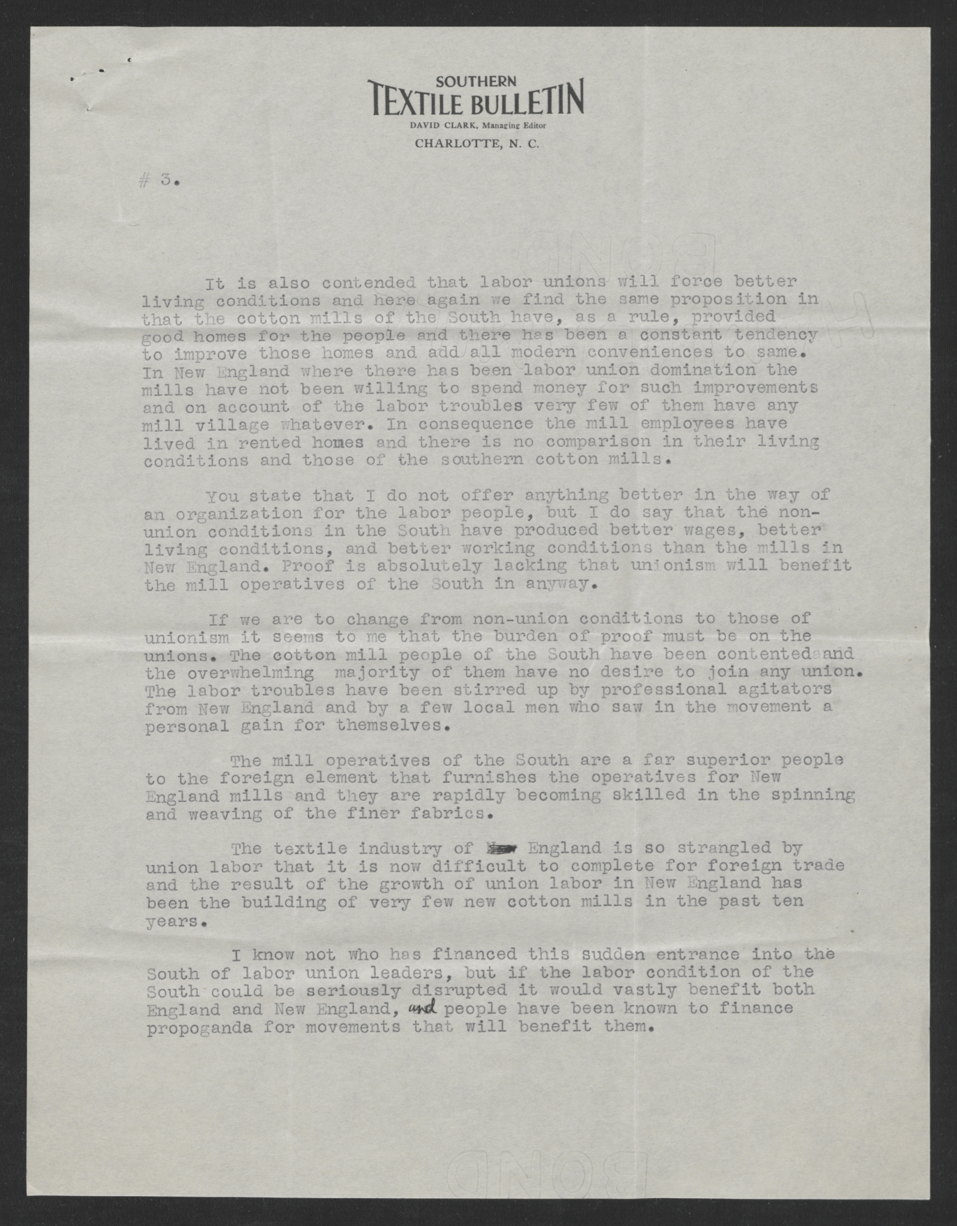 Letter from David Clark to Thomas W. Bickett, June 20, 1919, page 3