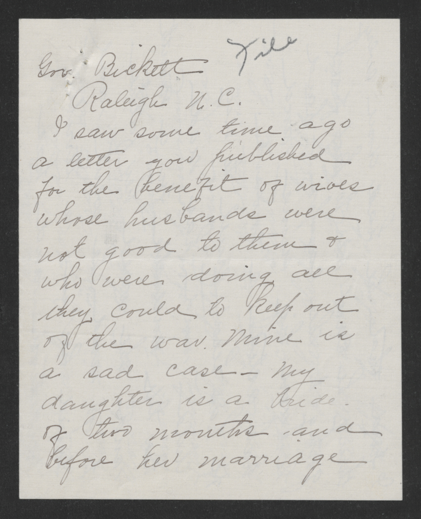 Letter from Sarah R. L. White to Thomas W. Bickett, 1918, page 1
