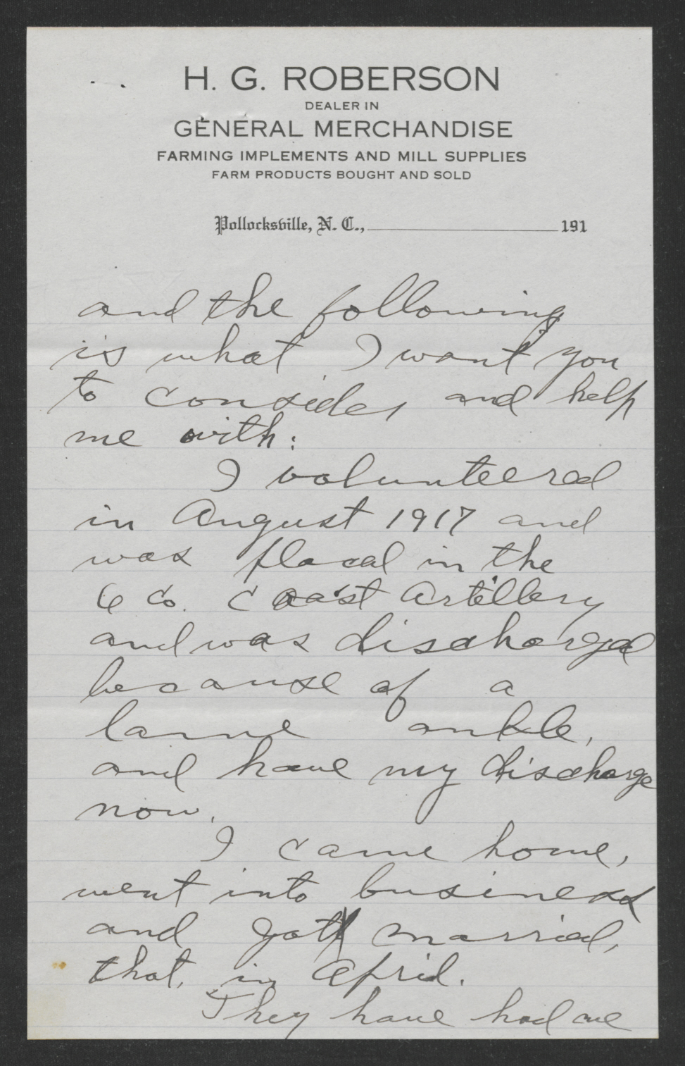 Letter from Hoyt G. Roberson to Thomas W. Bickett, October 17, 1918, page 4