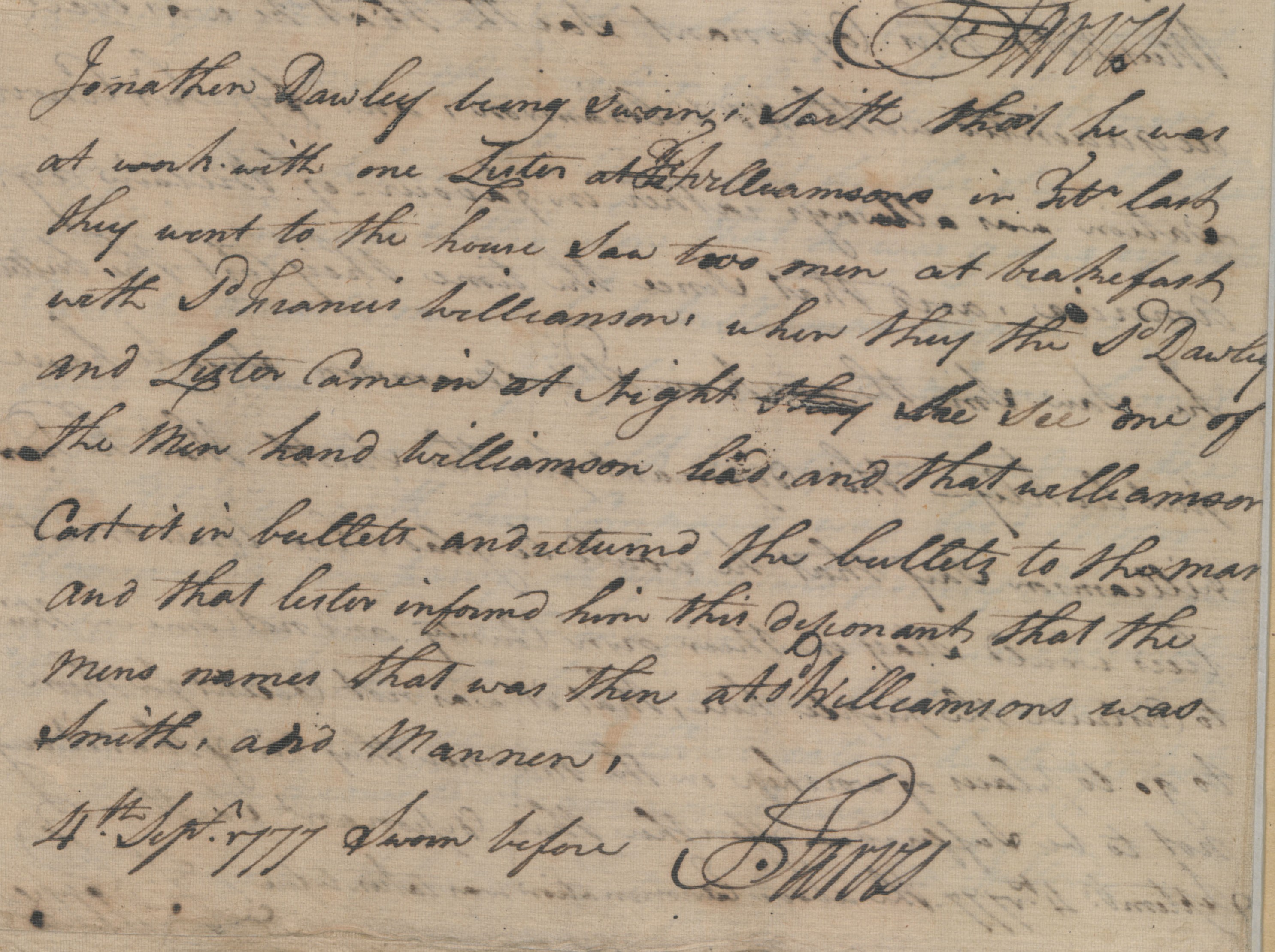 Deposition of Jonathan Dawley, 4 September 1777