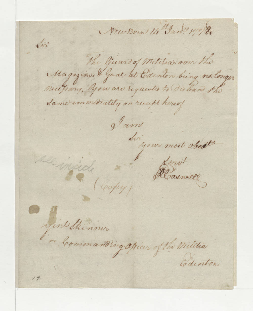 Letter from Richard Caswell to William Skinner, 14 January 1778, page 1