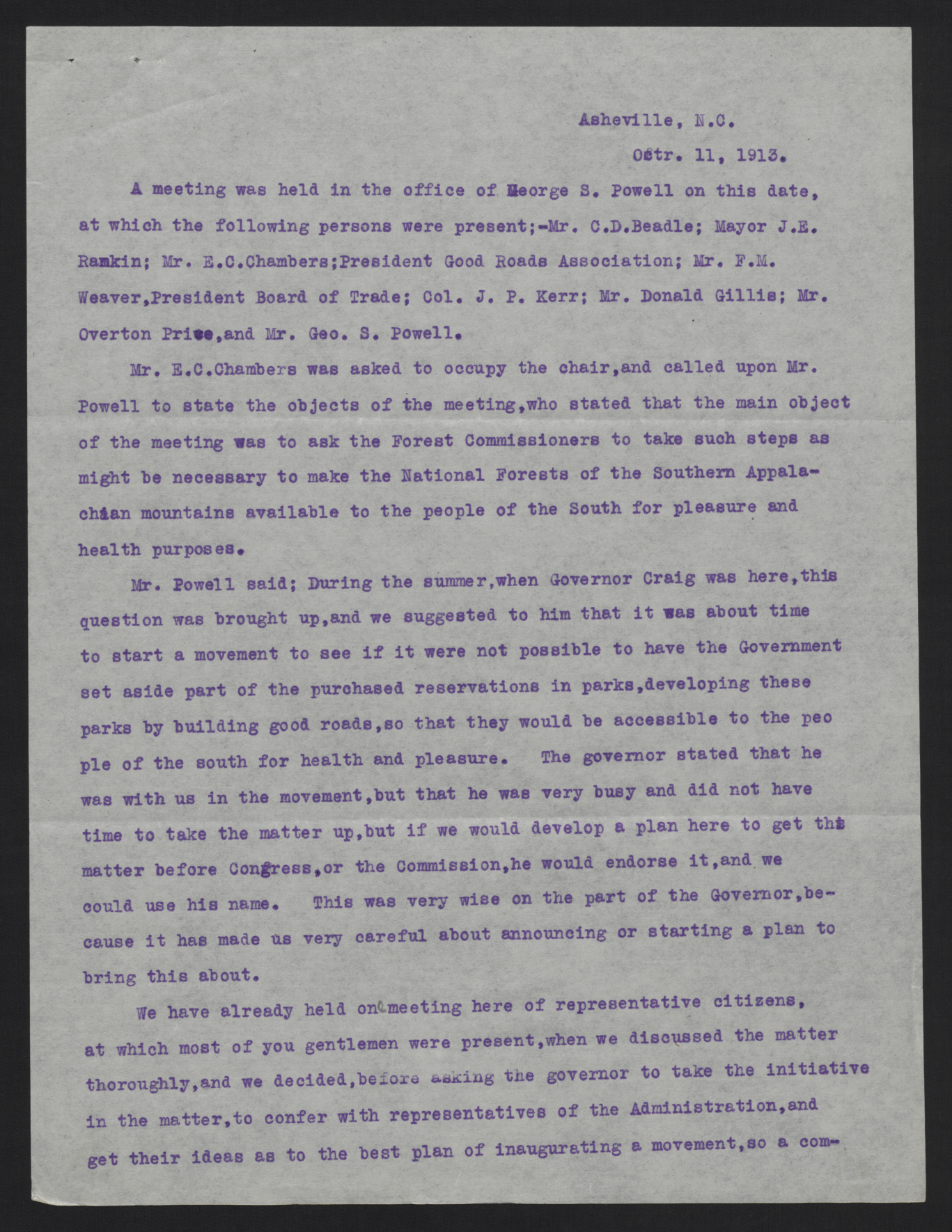 Meeting Minutes of the Greater Western North Carolina Association, 11 October 1913, page 1