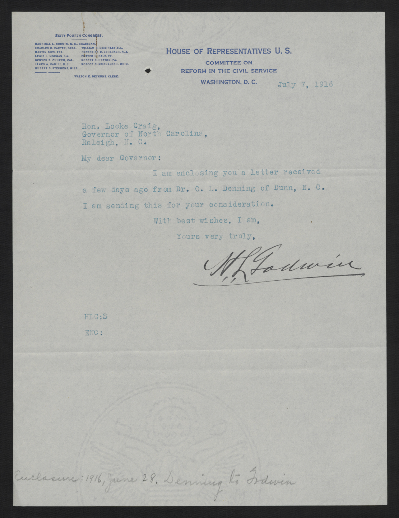 Letter from Godwin to Craig, July 7, 1916