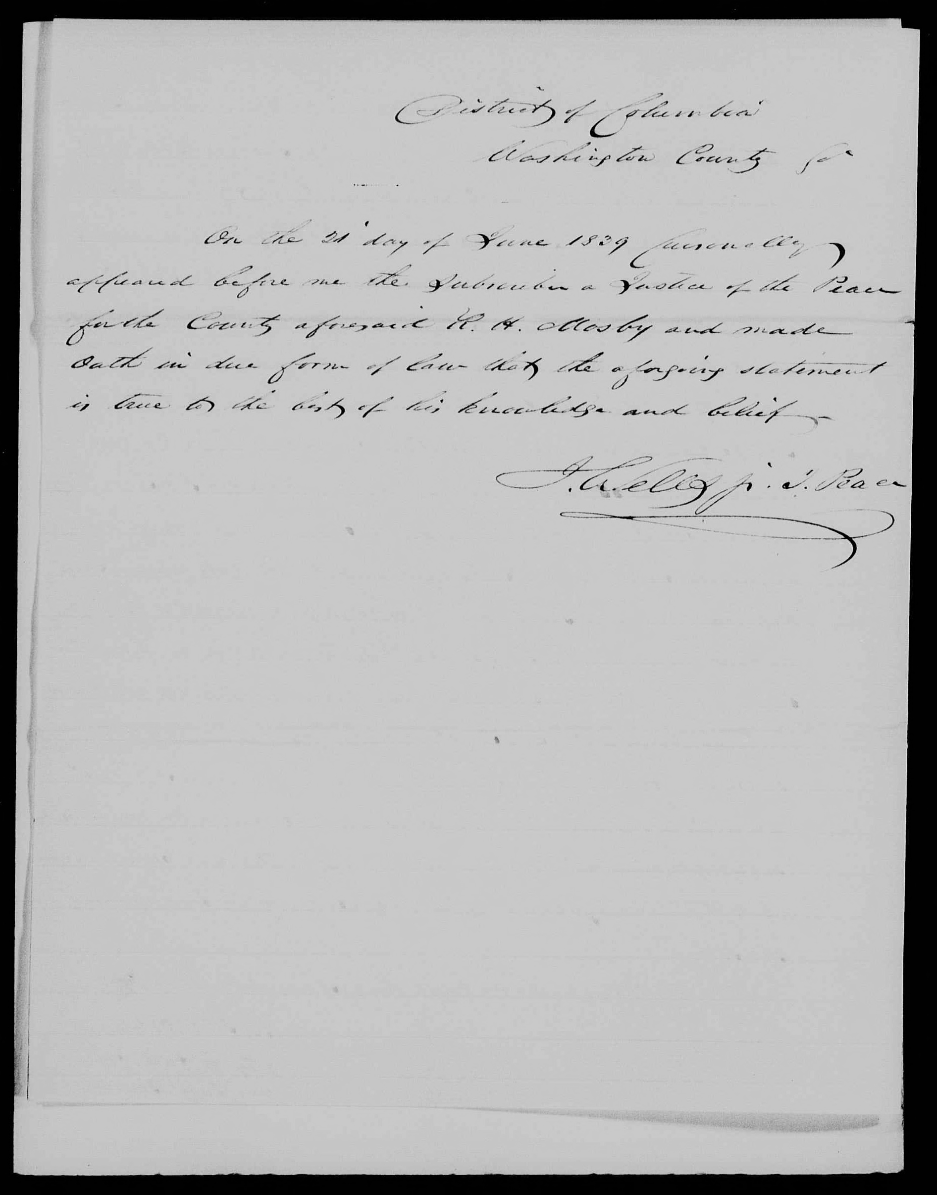 Affidavit of R. H. Mosby in support of a Pension Claim for Lucy Brown, 21 June 1839, page 2