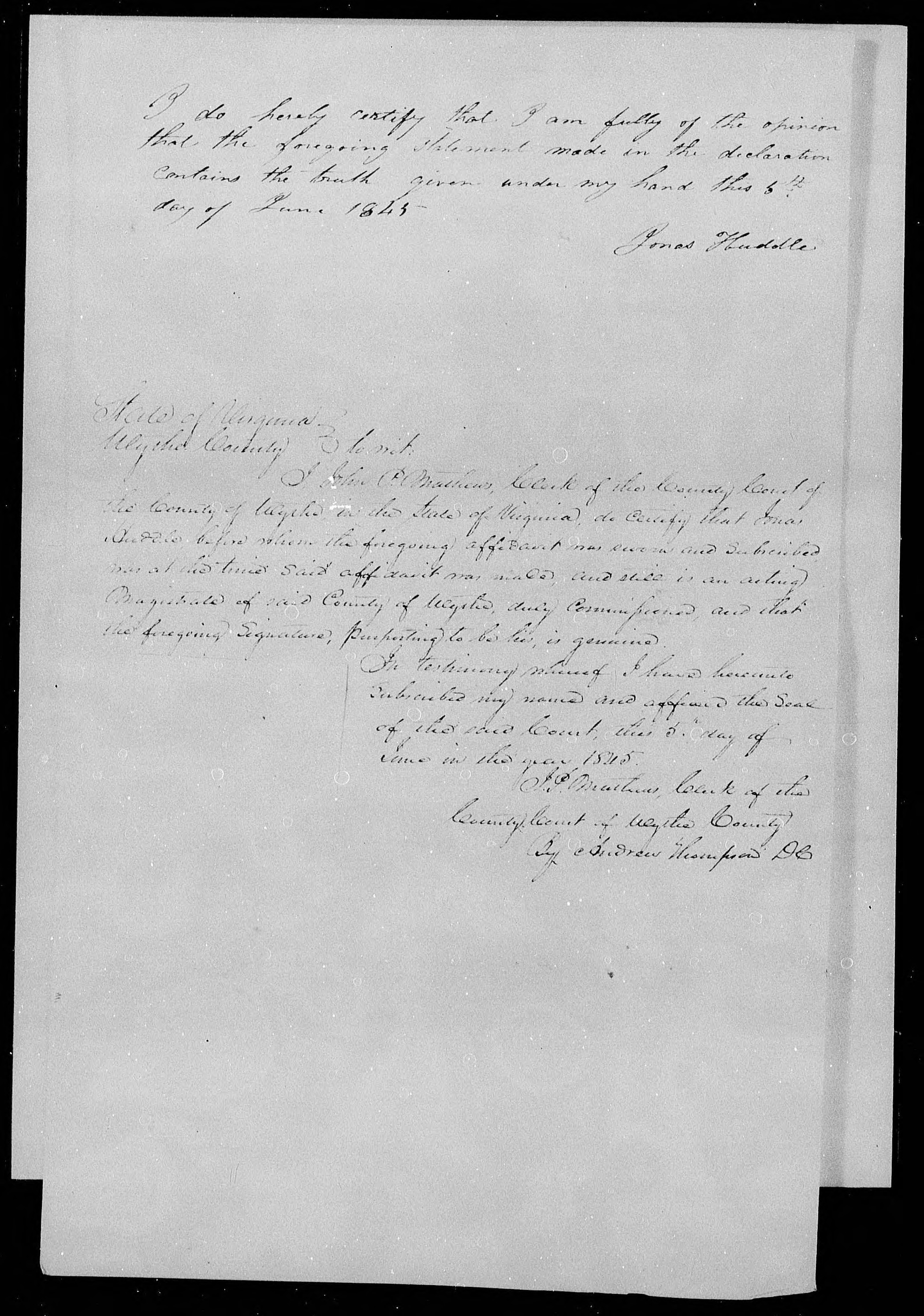 Application for a Widow's Pension from Margaret Kinder, 5 June 1845, page 2