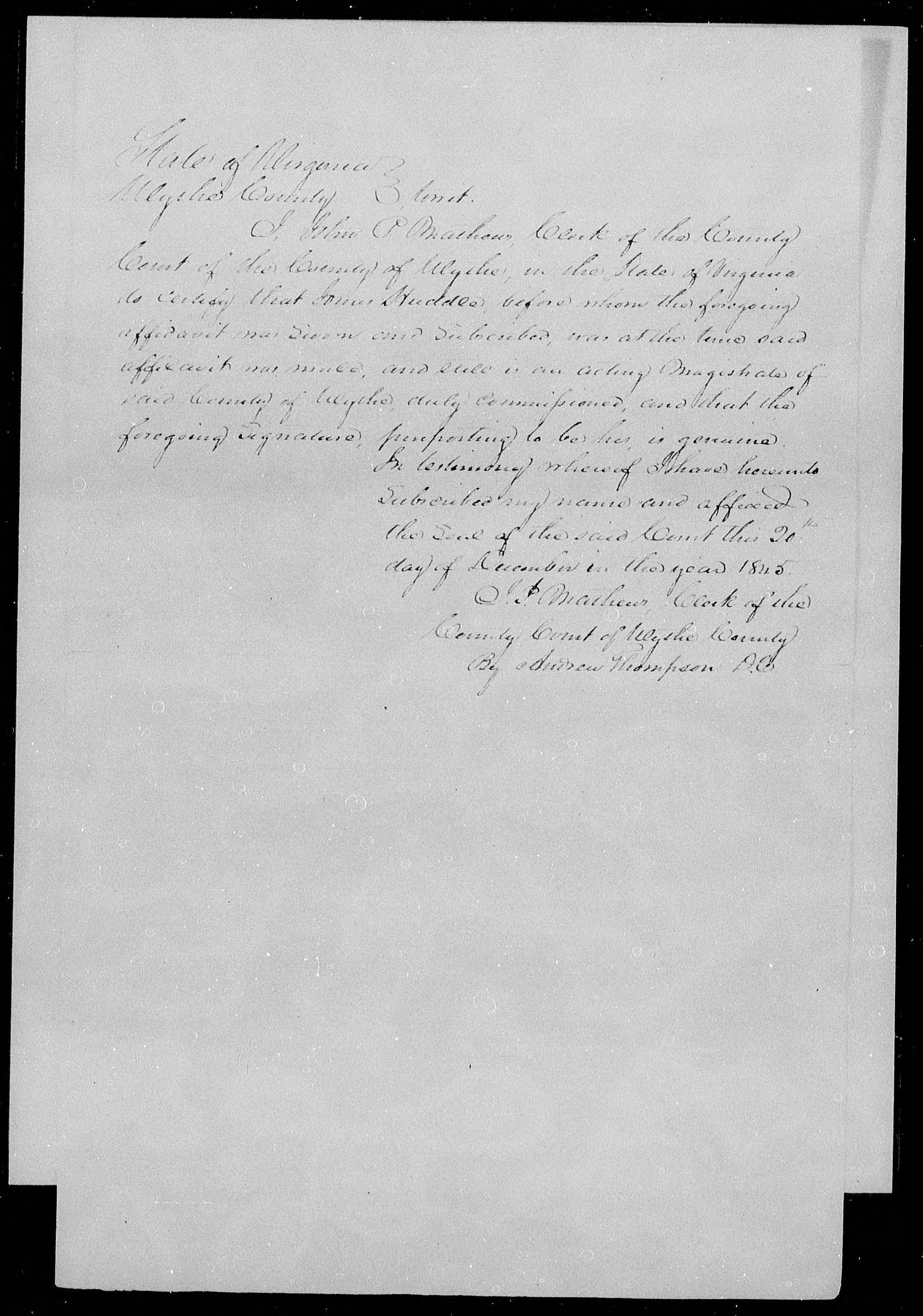 Affidavit of Elijah Hawkins about Margaret Kinder's death, 3 December 1845, page 2