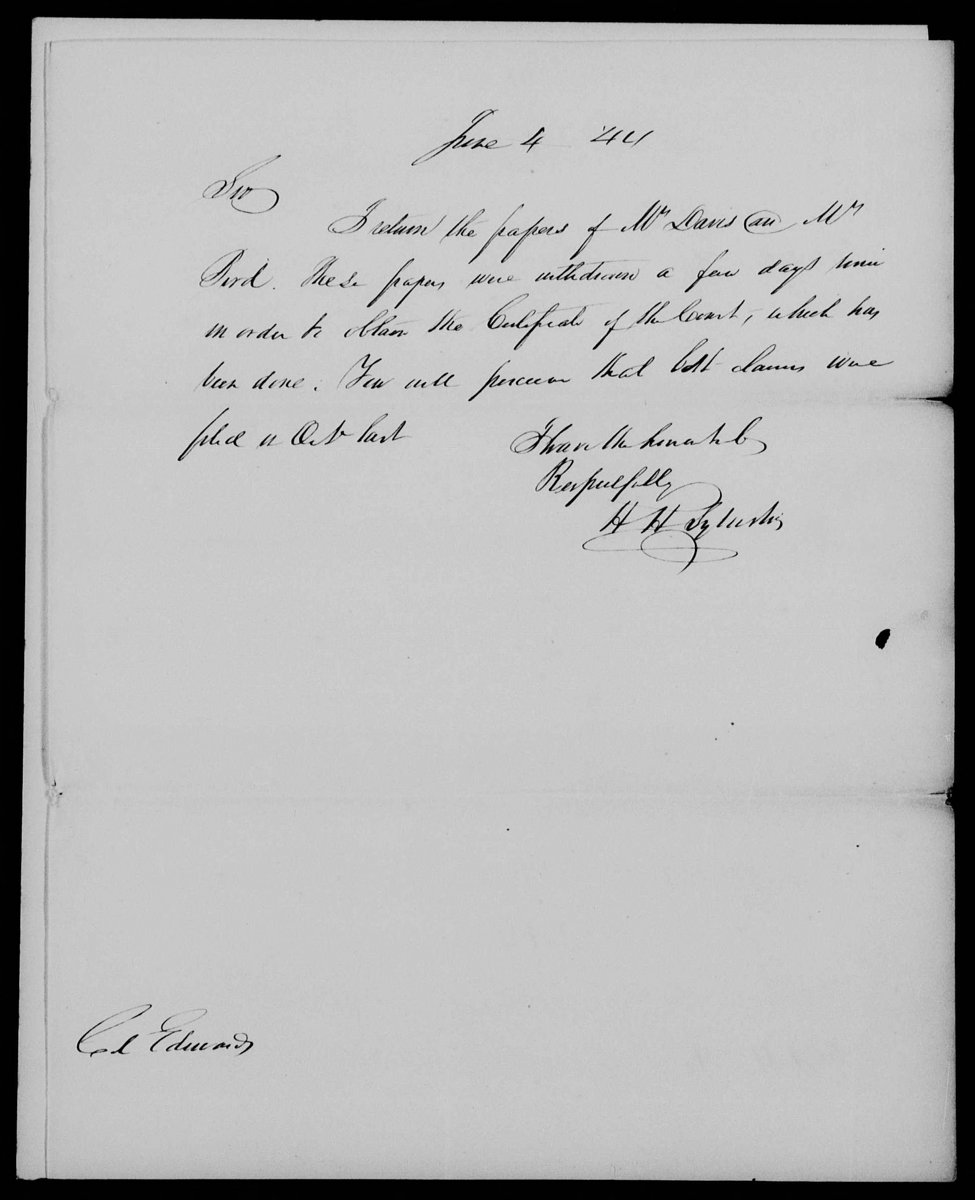 Letter from Henry H. Sylvester to J. L. Edwards, 4 June 1844, page 1