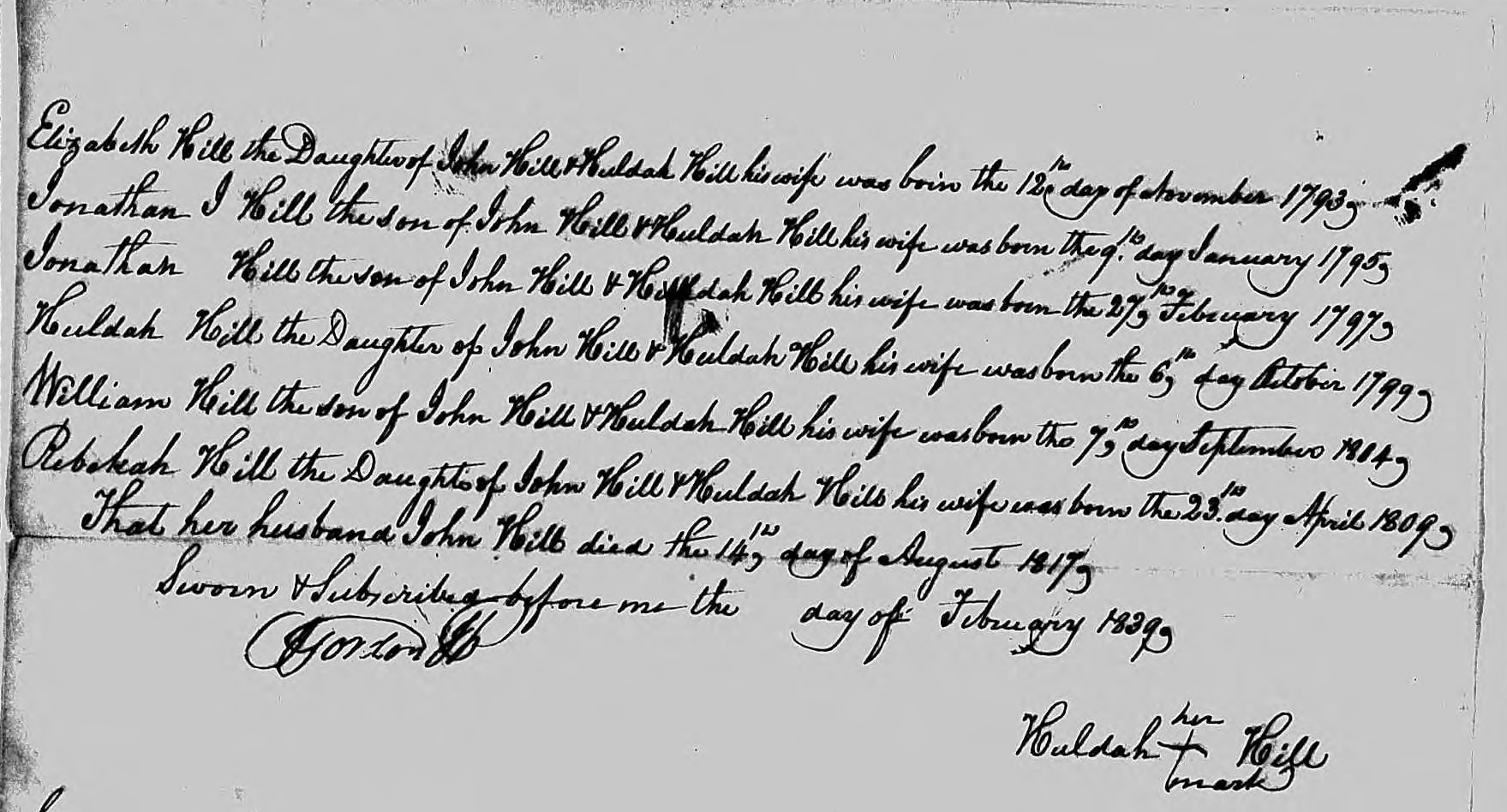 Affidavit of Huldah Hill in support of her Pension Claim, 22 February 1839, page 2