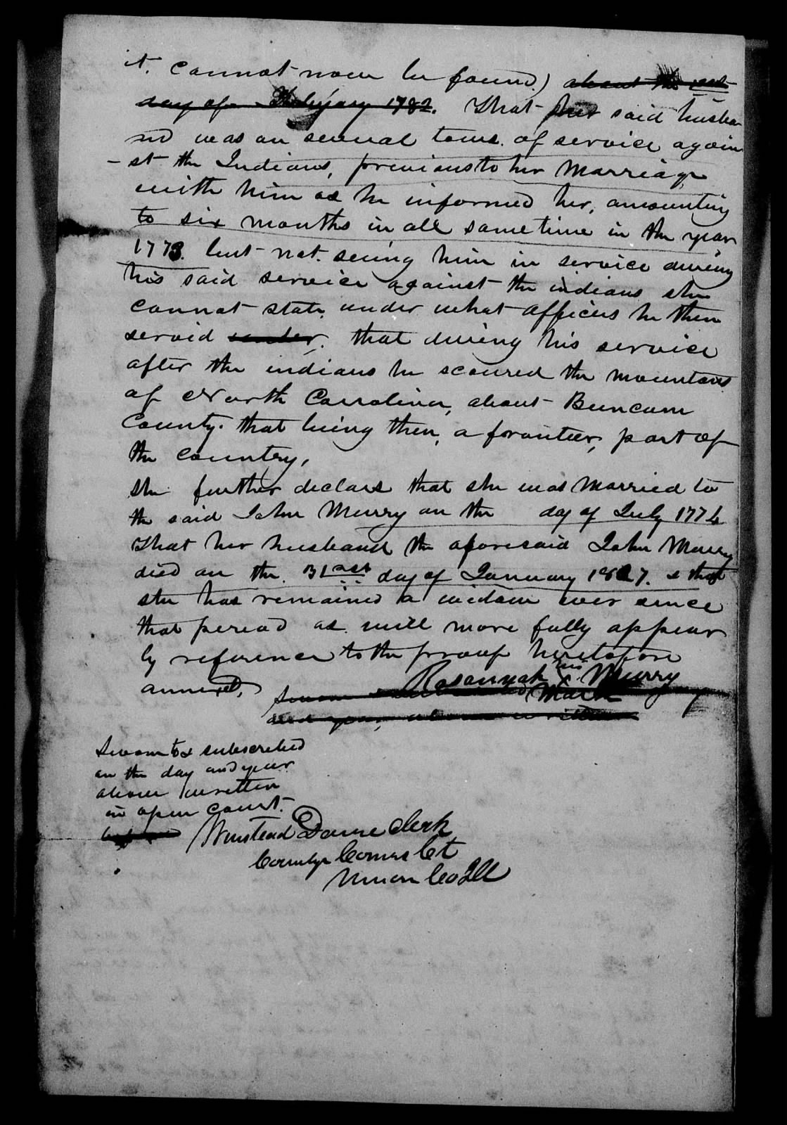 Application for a Widow's Pension from Rosana Murray, 9 November 1836, page 2