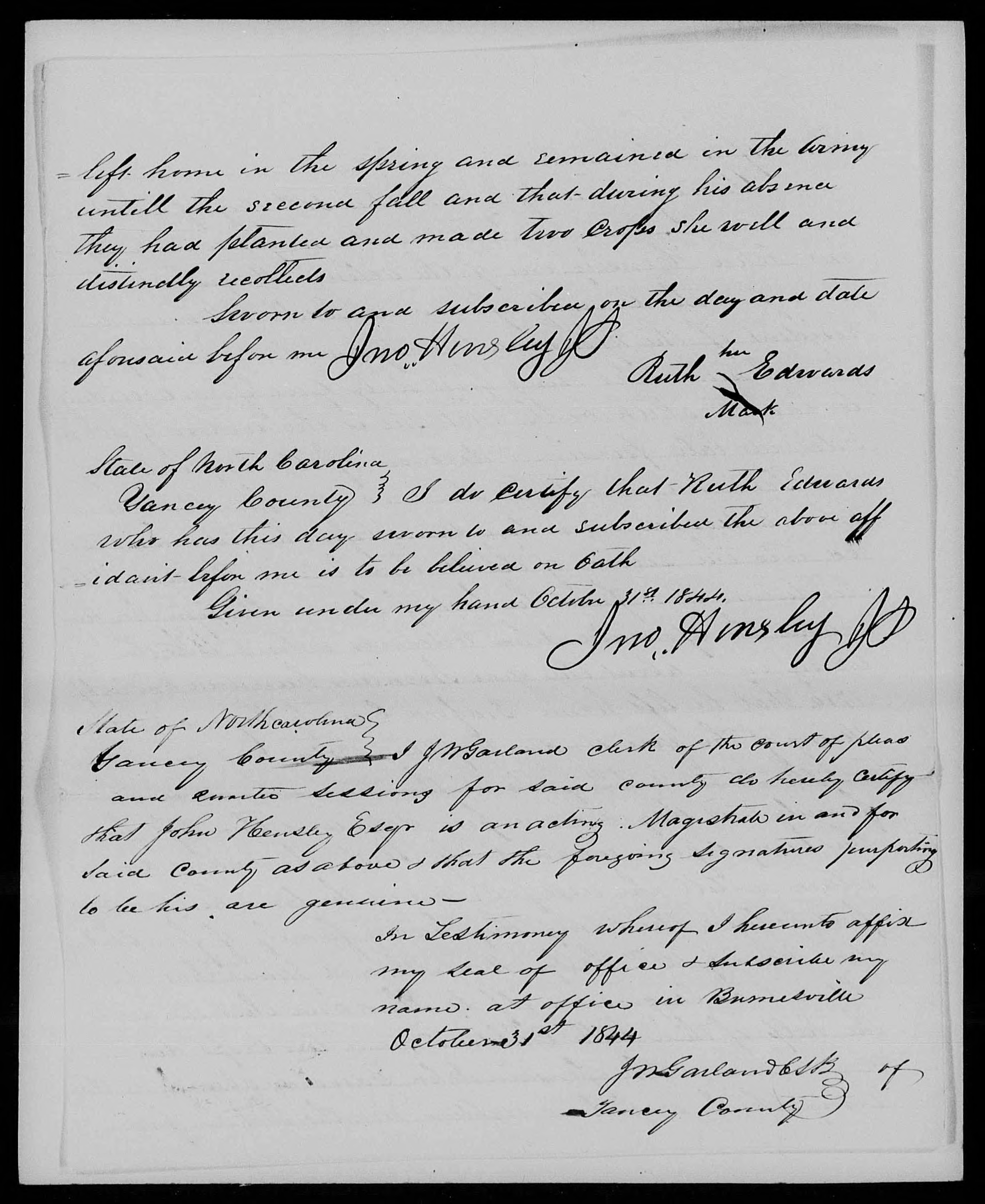  Application for a Widow's Pension from Ruth Edwards, 31 October 1844, page 2