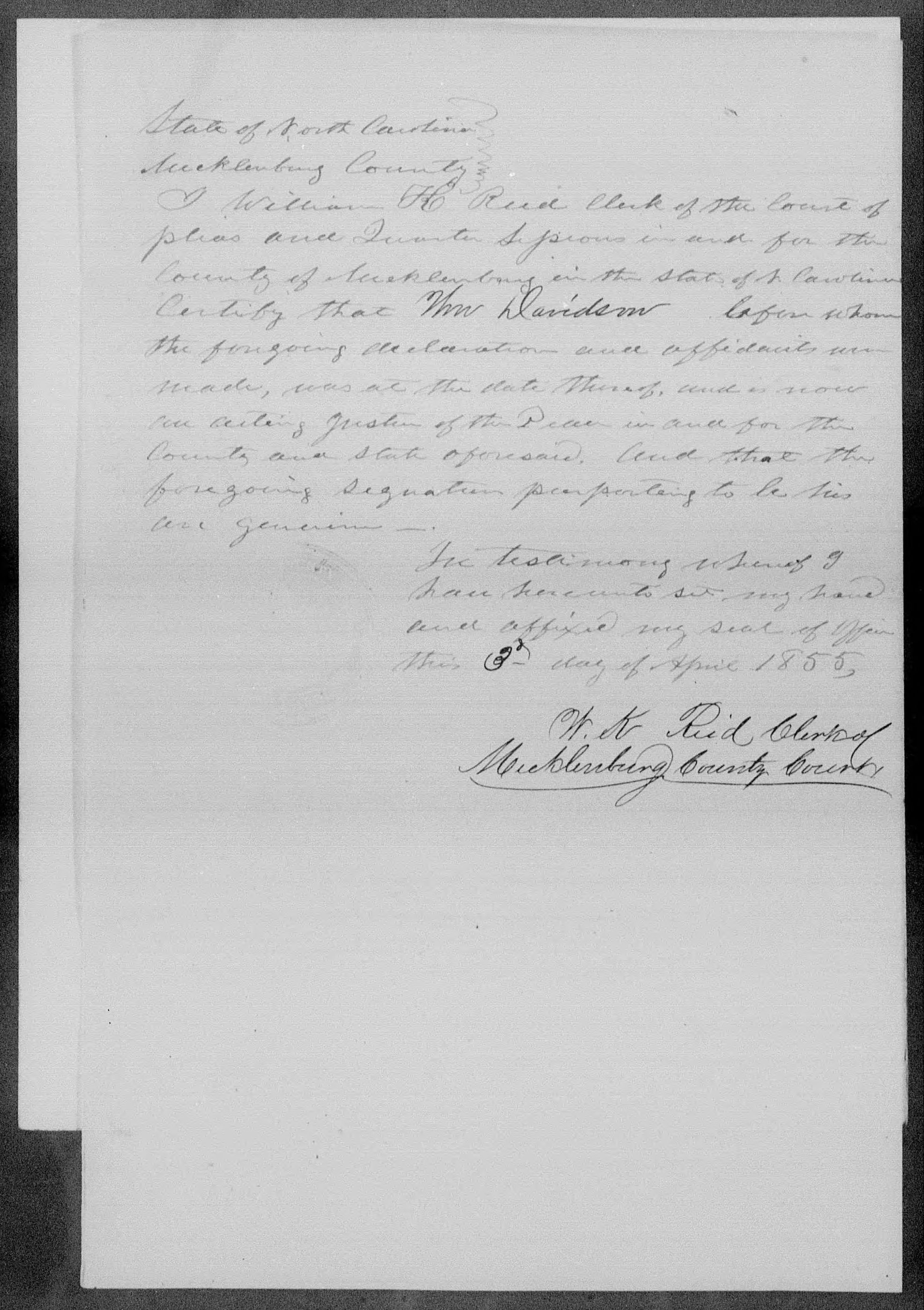 Appointment of William Davidson as Susana Alexander's Power of Attorney, 3 April 1855, page 3
