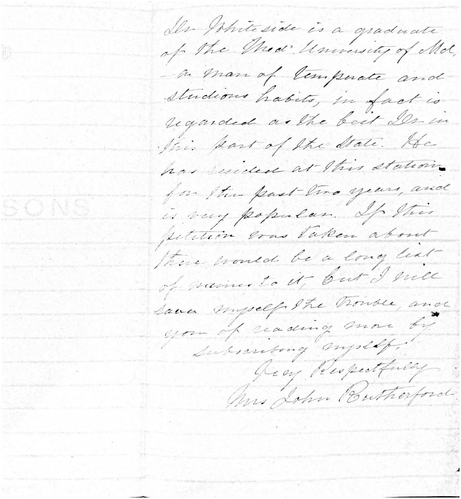 Mrs. John Rutherford to Zebulon B. Vance