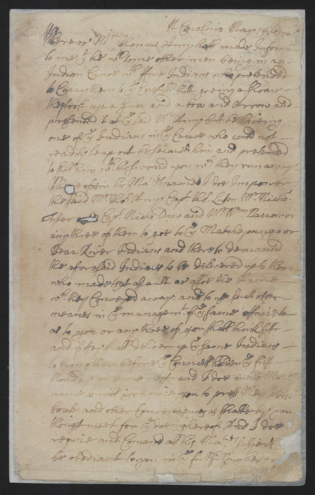 Deposition of Henderson Walker, 14 May 1701, page 1