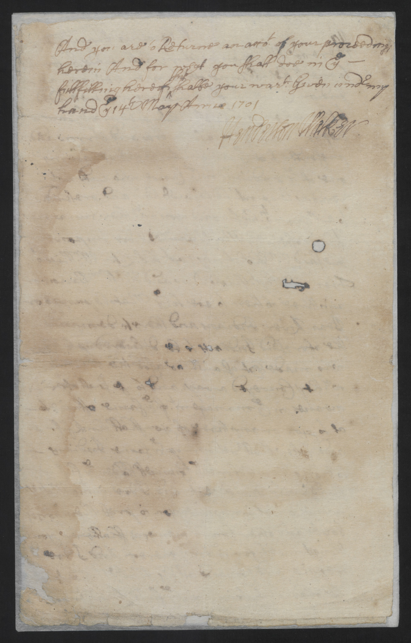 Deposition of Henderson Walker, 14 May 1701, page 2