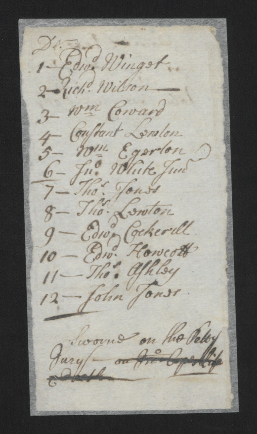 Jury List for Trial of John Cope, August 1722, page 1