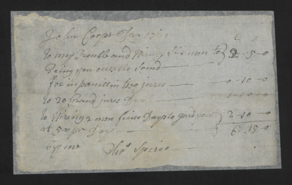 Invoice from Edenton District Court for John Cope, 1722