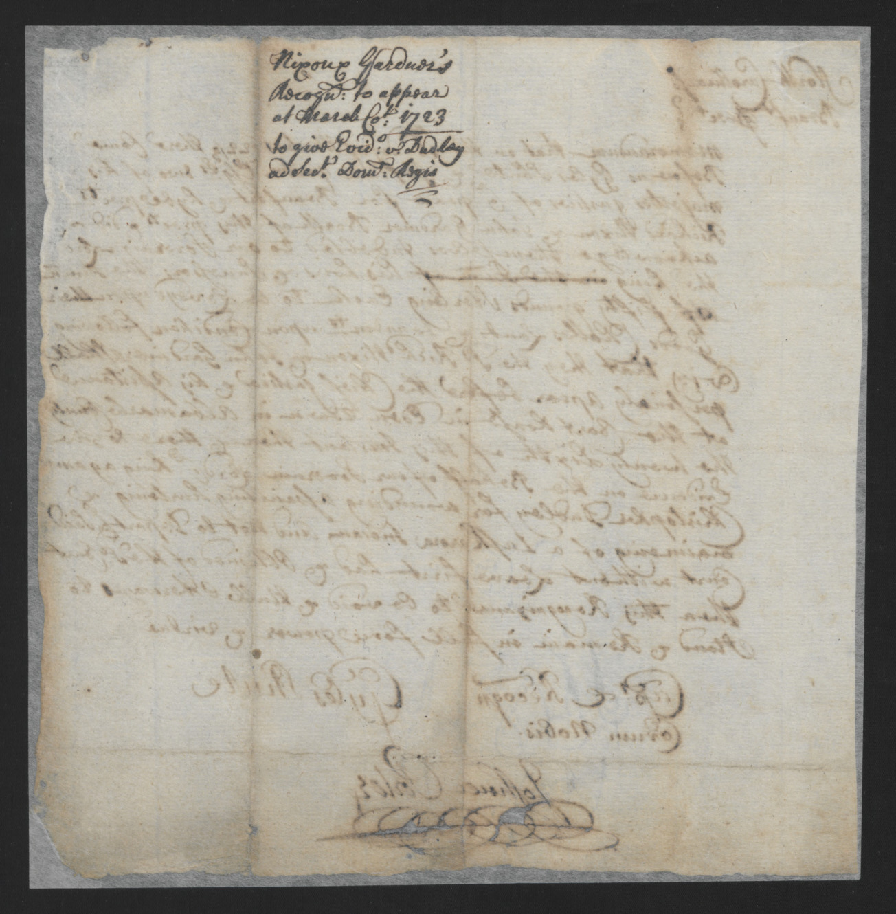 Bond of Recognizance for Richard Nixon and John Gardiner, 16 March 1722, page 2