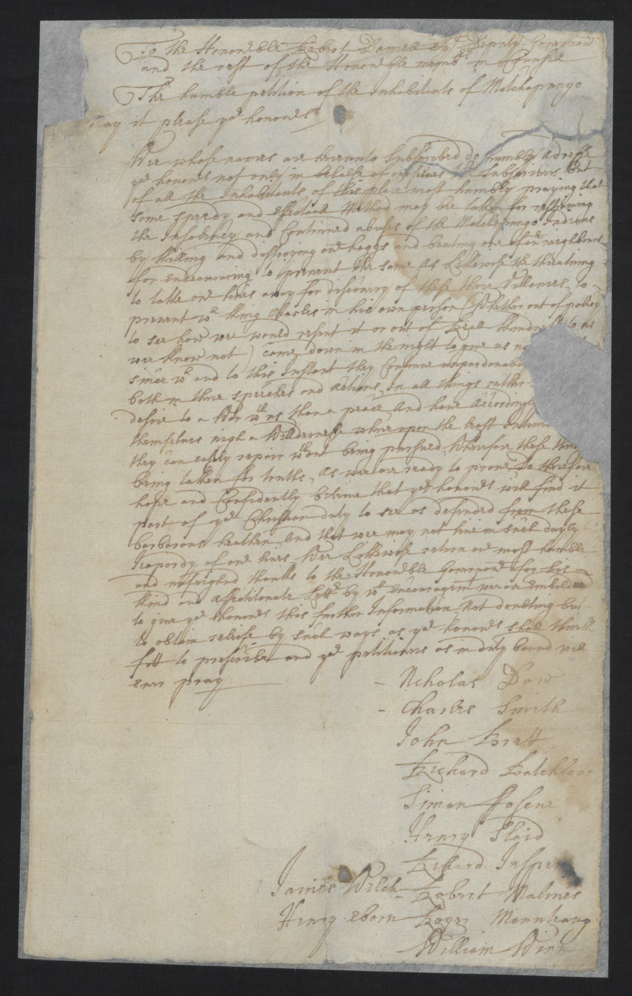 Petition of the Colonial Inhabitants of Matchapengo against the Matchapengo Indians