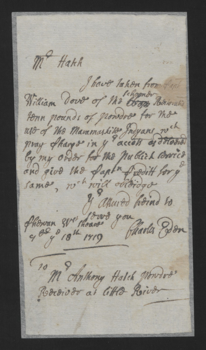 Letter from Charles Eden to Anthony Hatch, 18 November 1719, page 1