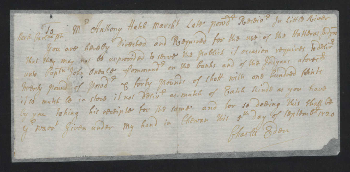 Letter from Charles Eden to Anthony Hatch, 5 September 1720