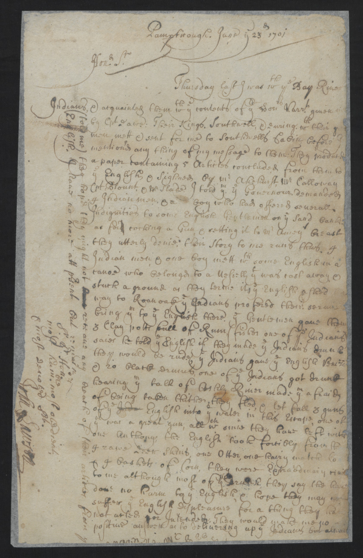 Letter from John Lawson to Unknown, 23 June 1701