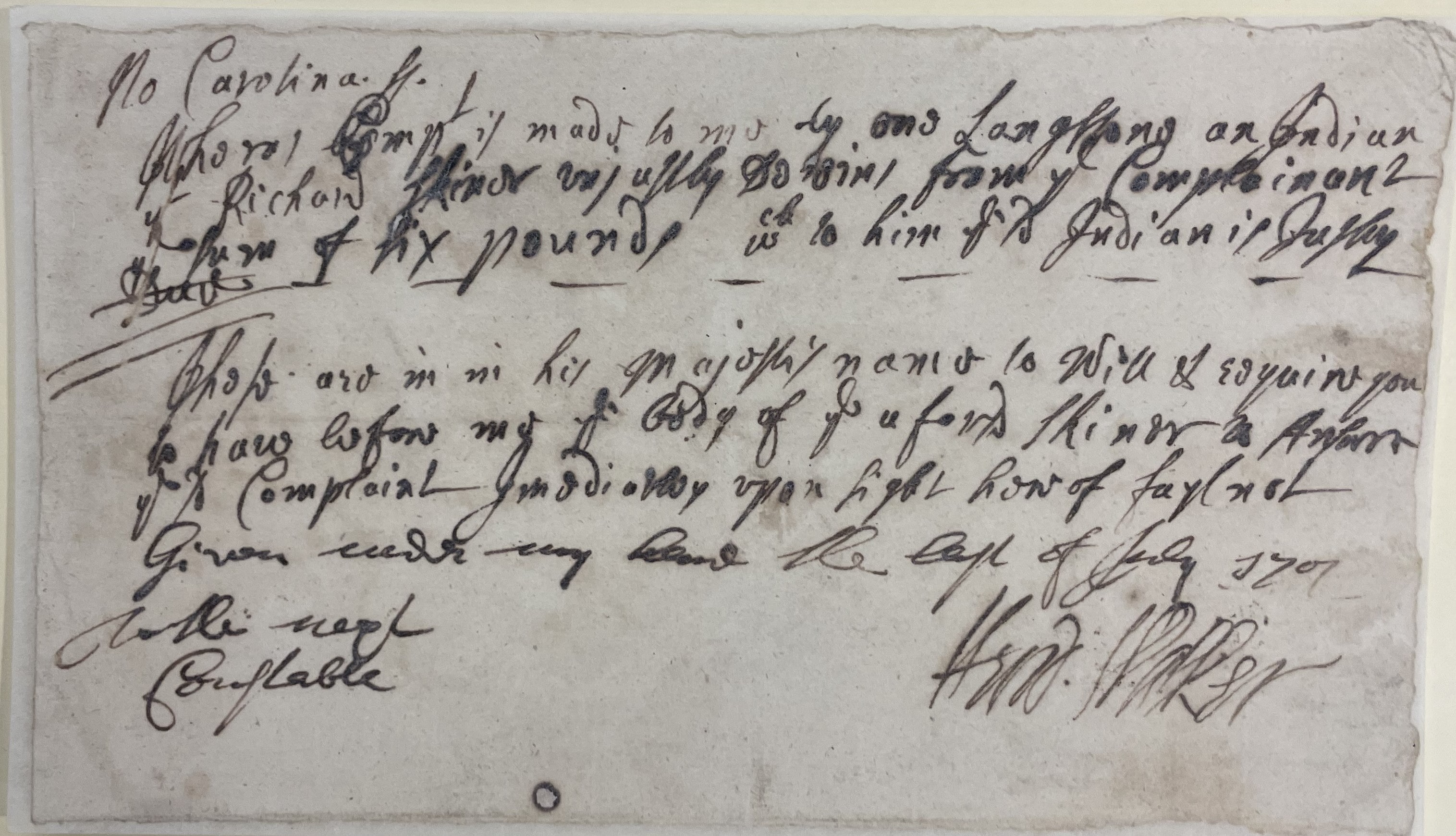 Complaint from Langstone against Richard Skinner, 31 July 1701