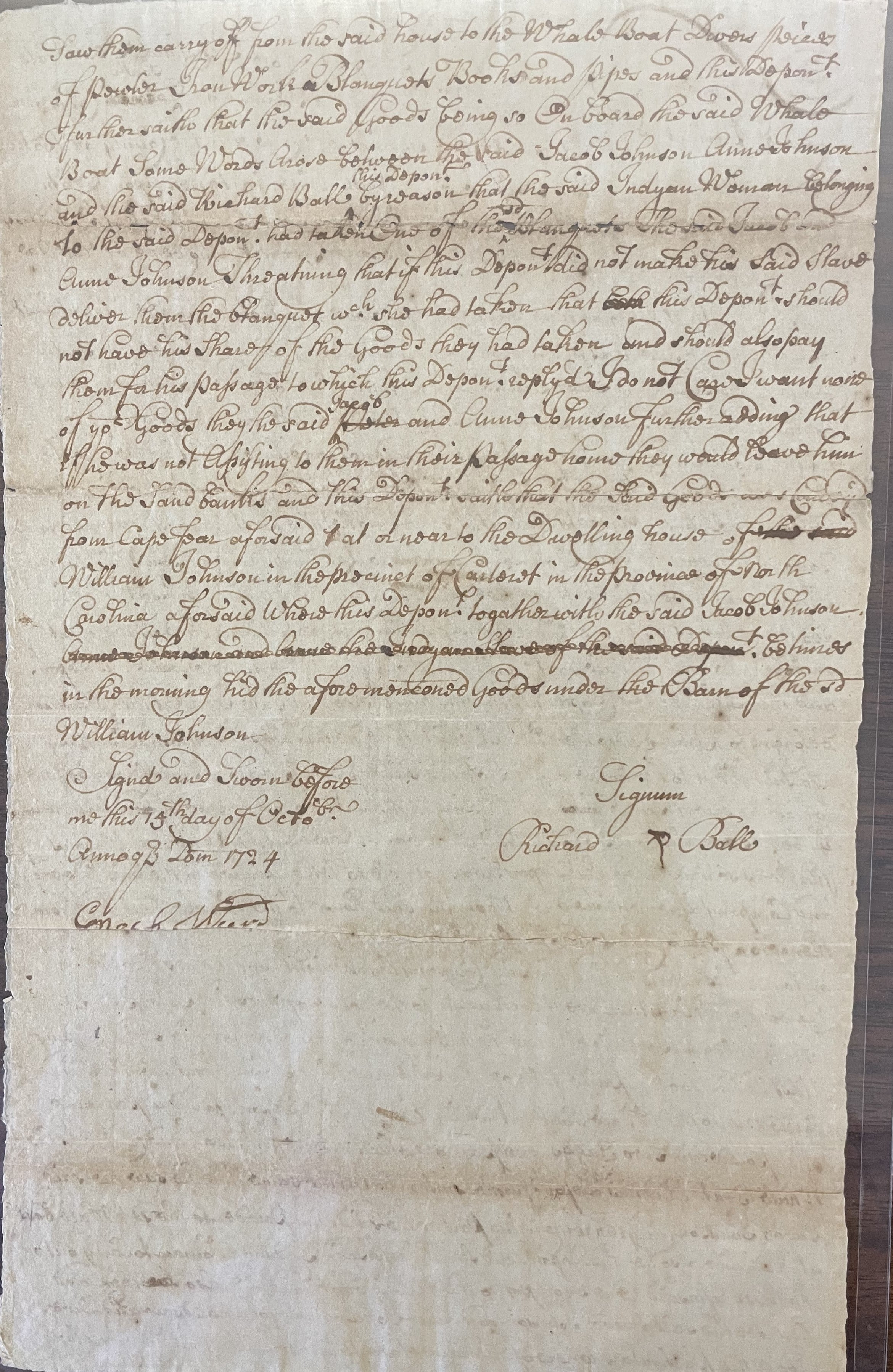 Deposition of Richard Ball, 15 October 1724, page 2