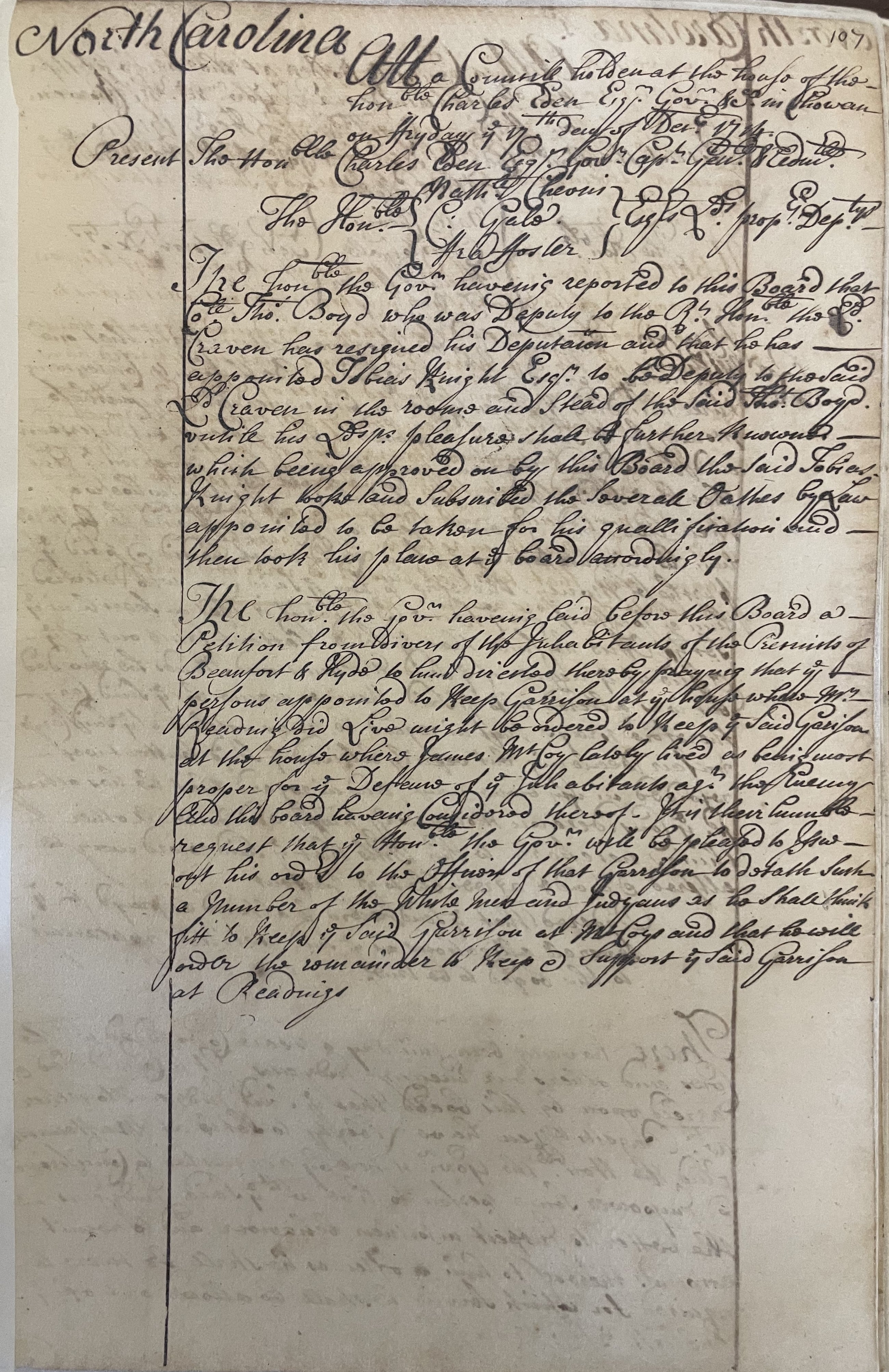 Minutes of the North Carolina Council, 17 December 1714