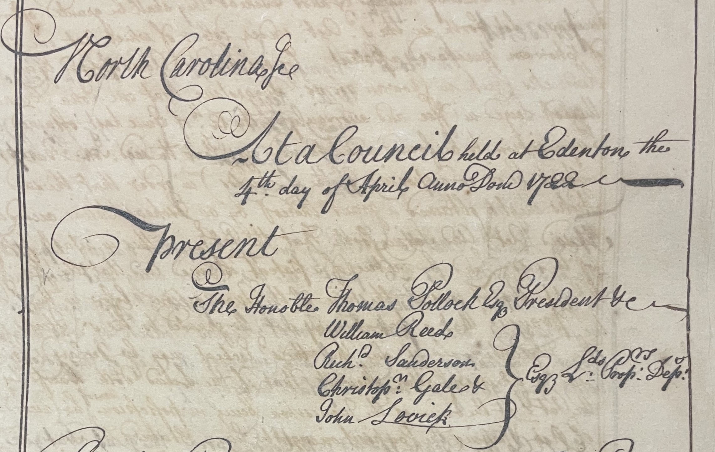 Minutes of the North Carolina Council, 4 April 1722, page 1