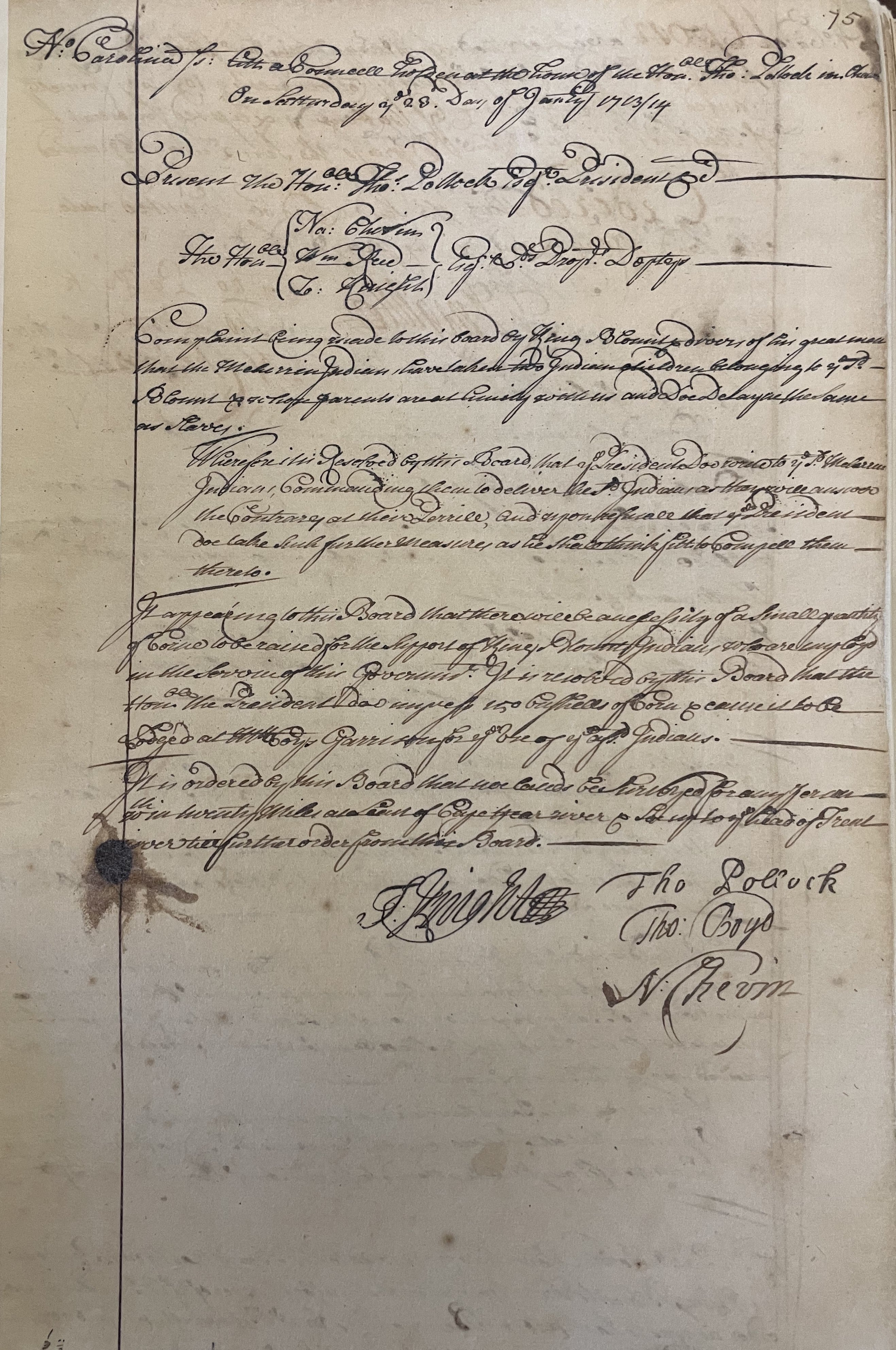 Minutes of the North Carolina Council, 23 January 1714