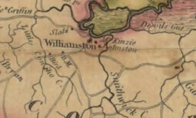 Map of Martin County, North Carolina indicating the location of Williamston and the Johnston family