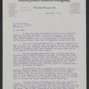 Letter from William N. Reynolds to Thomas W. Bickett, June 30, 1919, page 1