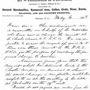 Letter from George Setzer and S. M. Finder to Zebulon B. Vance, 6 May 1878